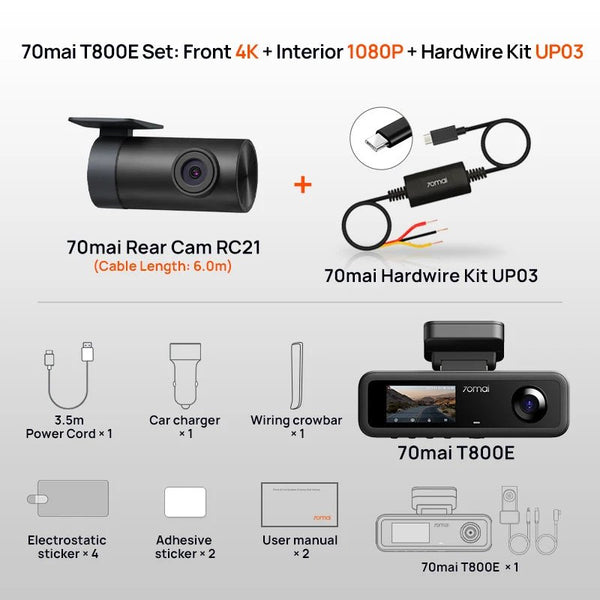 70mai T800E 3 Channel Dash Cam 4K HDR F1.55 Supercapacitor GPS WiFi 6 5GHz - stepyours.com