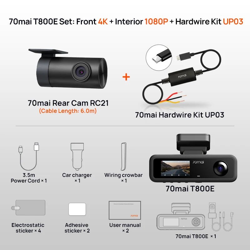 70mai T800E 4K 3 - Channel Dash Cam Front Rear GPS 24H Parking Voice Control - stepyours.com