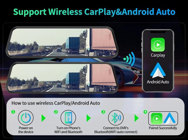 10 Inch 4K Mirror Dash Cam Wireless CarPlay Android Auto Dual Lens GPS WiFi DVR - stepyours.com
