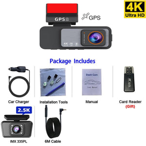 4K Dash Cam Car Camera With GPS WiFi Night Vision Dual Lens Rear View - stepyours.com