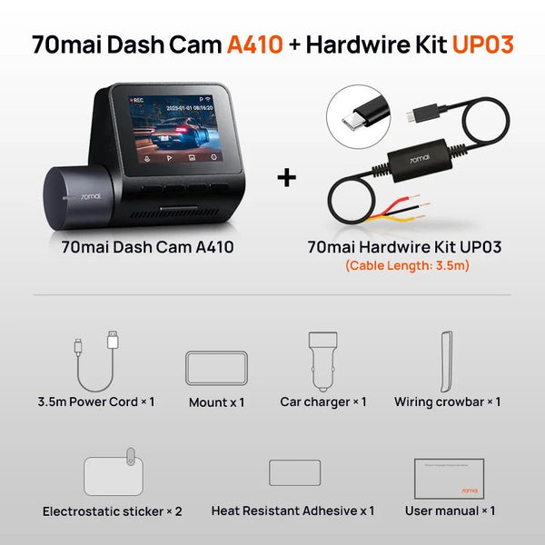 70mai Dash Cam A410 Front 1440P Rear 1080P Car DVR 256GB 24H Parking - stepyours.com