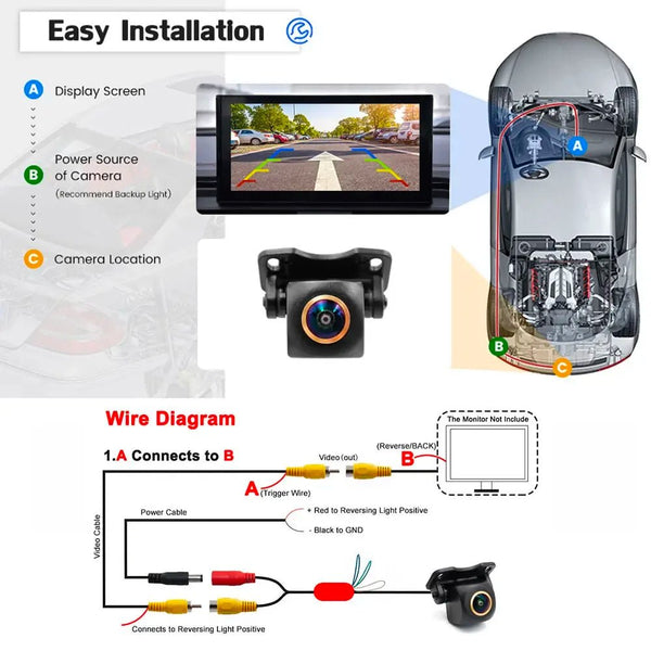 AHD 1080P Fisheye Car Rear View Camera Waterproof Night Vision Parking Assist - stepyours.com