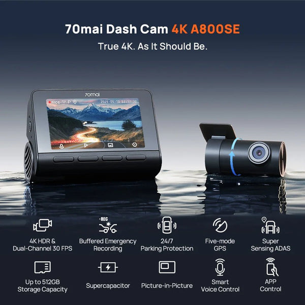 70mai Dash Cam 4K A800SE Dual Channel 24H Parking HDR WiFi 6 Voice Control - stepyours.com