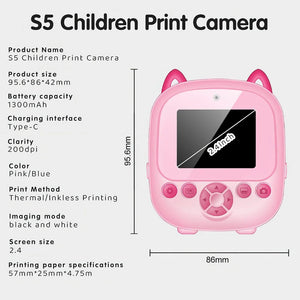 Instant Print Digital Camera Photo Printer Cartoon Design Black and White - stepyours.com