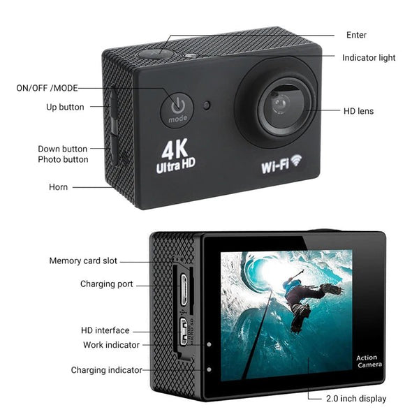 4K Action Camera WiFi Underwater Helmet Cam for Outdoor Sports - stepyours.com