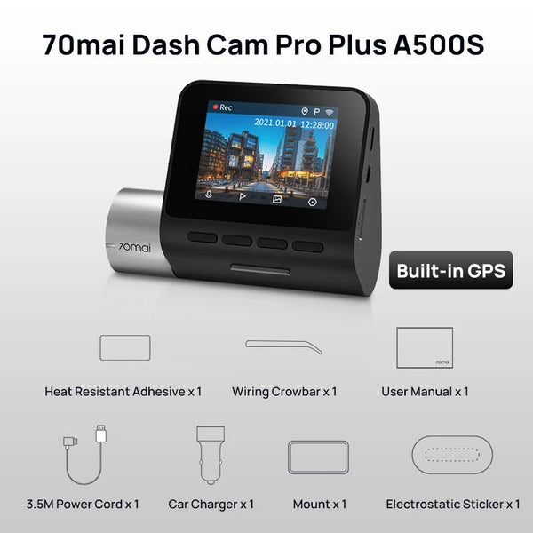 70mai Dash Cam Pro Plus A500S 1944P ADAS GPS 140FOV Front and Rear Cam - stepyours.com