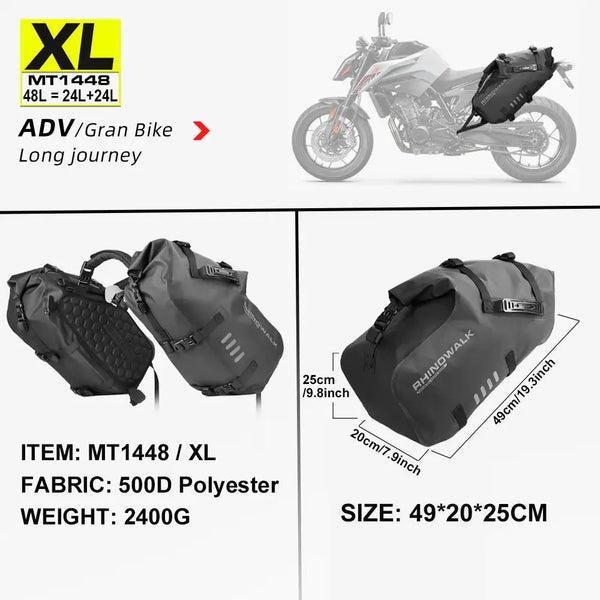 Rhinowalk Motorcycle Saddlebag Waterproof For Most Without Side Racks Off-road Sport Bike Fit BMW Honda Kawasaki Yamaha Benelli