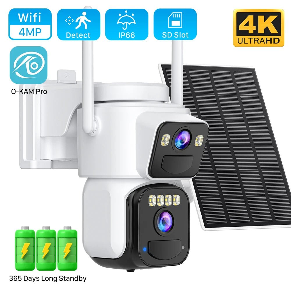 8MP Dual Lens Solar WiFi Security Camera - Color Night Vision, PIR Motion - stepyours.com