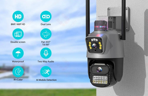 Outdoor WiFi PTZ Camera 8MP Dual - Lens 4K AI Tracking Dual Screen Night Vision - stepyours.com