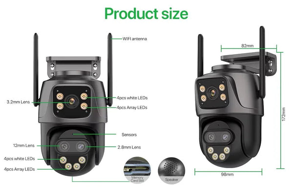 6K 9MP Outdoor Tri - Lens WiFi IP Camera - Auto Tracking And Dual Screen - stepyours.com