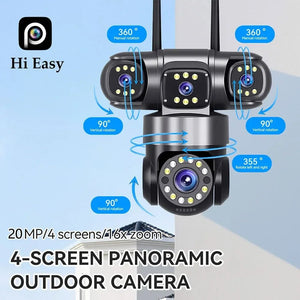 10K 20MP Outdoor WiFi Security Camera 360 Degree PTZ With 4 Lenses And 16X Zoom - stepyours.com