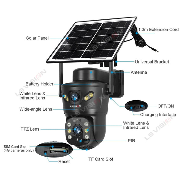 LS VISION 4G WiFi Outdoor Solar Camera - 8MP Dual Lens Night Vision Waterproof - stepyours.com