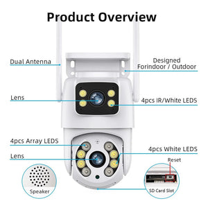 Tuya 8MP WiFi IP Camera PTZ Dual Lens Dual Screen Color Night Vision AI Alerts - stepyours.com