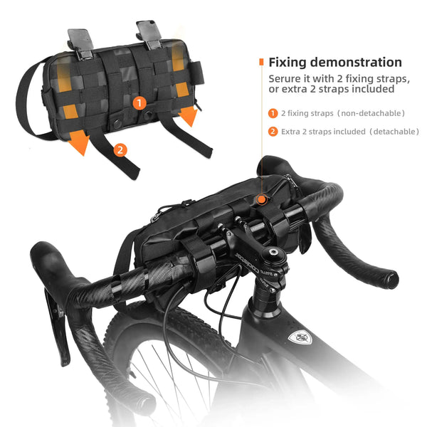 Rhinowalk Bicycle Handlebar Bag 2.4L Portable Cycling Storage Bag Bikepacking Shoulder Crossbody Waist Bag Molle System