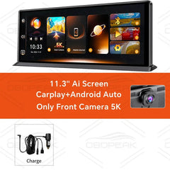 OBDPEAK K8 Pro Dash Cam Front 5K Rear 1080P CarPlay Android Auto 11.3 AI Screen - stepyours.com