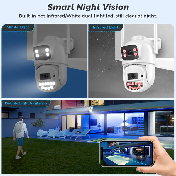 8MP 4K PTZ WiFi Camera - Dual Lens With Dual Screen AI Tracking Surveillance - stepyours.com