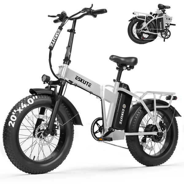 ESKUTE Electric Bike for Adults, 48V 20.8Ah Removable Battery, 20x4 Fat Tire Foldable Ebike with 1200W Peak Motor, Folding E Bike with 7‑Speed, 20+ MPH, up to 80 Miles, NFC Unlock