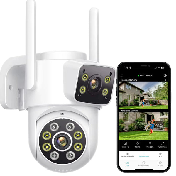 Outdoor Wireless Security IP Camera 6K 12MP Dual Lens PTZ Smart Tracking - stepyours.com