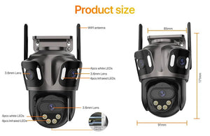Three Screen WiFi IP Camera - 4K Dual Lens PTZ With AI Detection IP66 Waterproof - stepyours.com