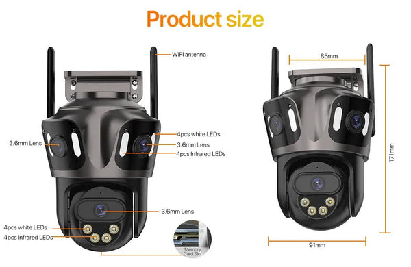 Three Screen WiFi IP Camera - 4K Dual Lens PTZ With AI Detection IP66 Waterproof - stepyours.com