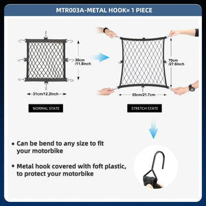 Rhinowalk Motorcycle Helmet Holder Net 8 Metal/Plastic Hooks Motorbike Luggage Net Holder Mesh Storage Trunk Bag Accessories