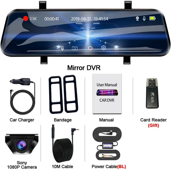 EACE 2.5K Mirror Dash Cam For Car Touch Screen With GPS WiFi 1440P Parking DVR - stepyours.com