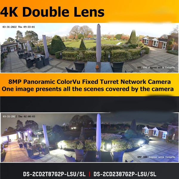 Hikvision 8MP Panoramic ColorVu Turret IP Camera Dual Lens Built In Mic Speaker - stepyours.com