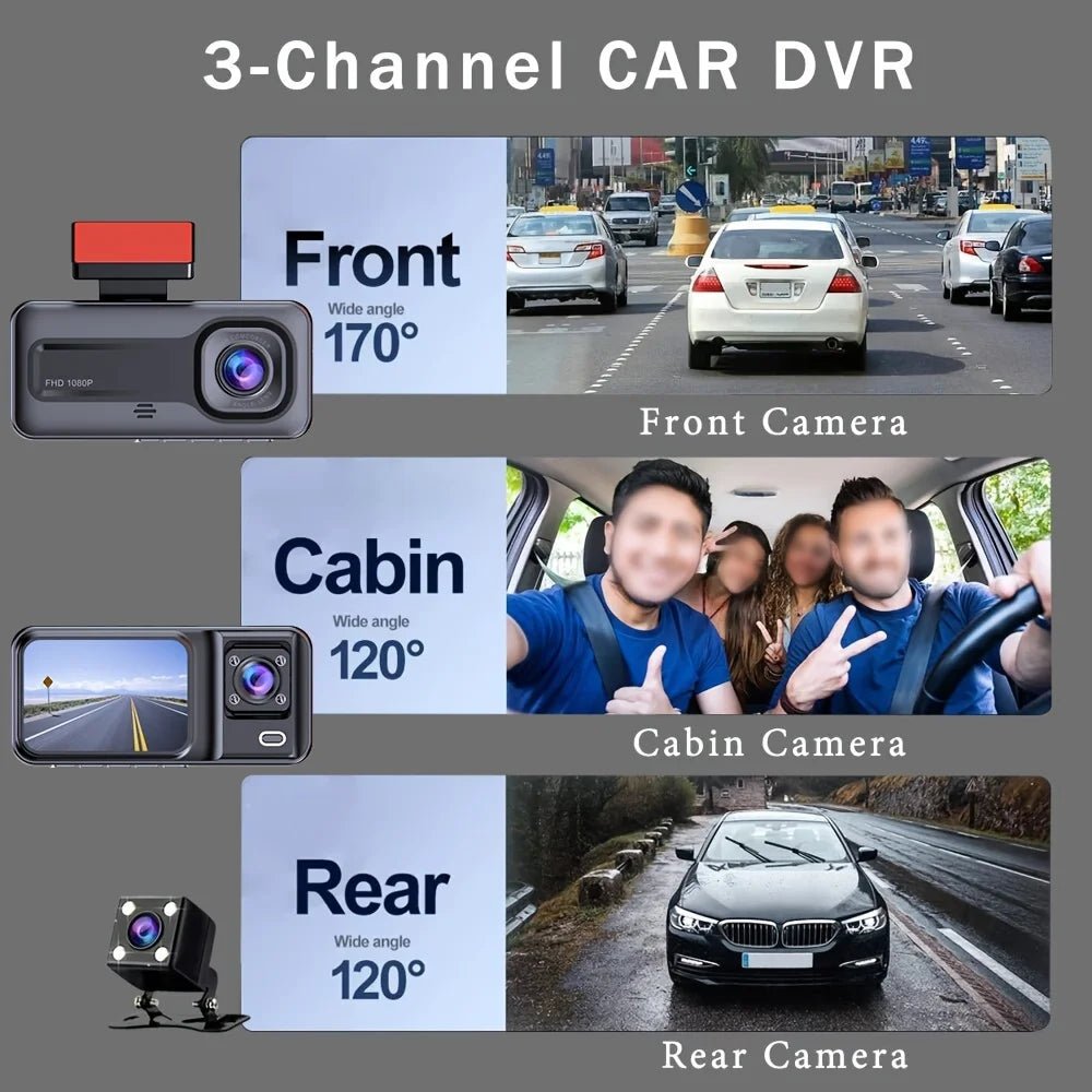 3 Channel Dash Cam for Cars 1080P Video Recorder Rear View Car DVR - stepyours.com