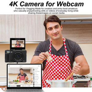 Compact 4K Digital Camera With 18X Zoom 180 Degree Flip Screen WiFi Vlog Cam - stepyours.com