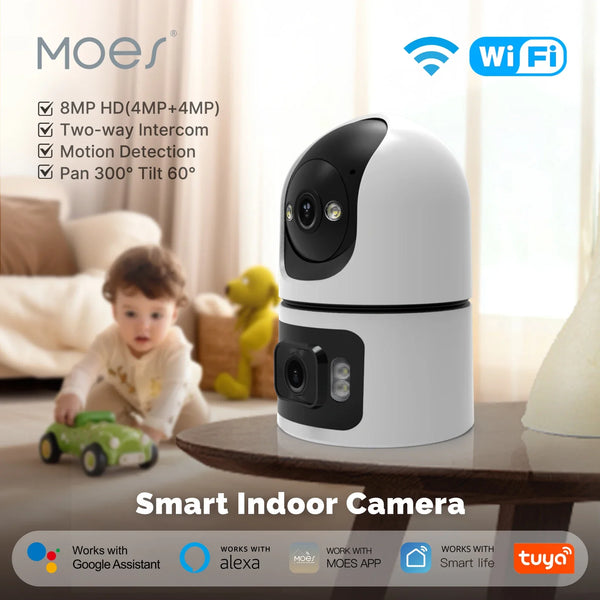 Moes Tuya WiFi Indoor Smart Camera 4MP Dual Lens Night Vision Two Way Audio - stepyours.com