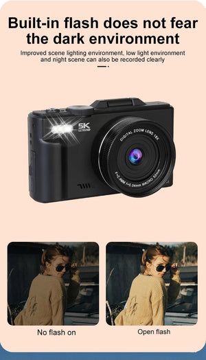 Ourlife Compact 5K Digital Camera With 18X Zoom 75MP 180 Flip Screen WiFi - stepyours.com