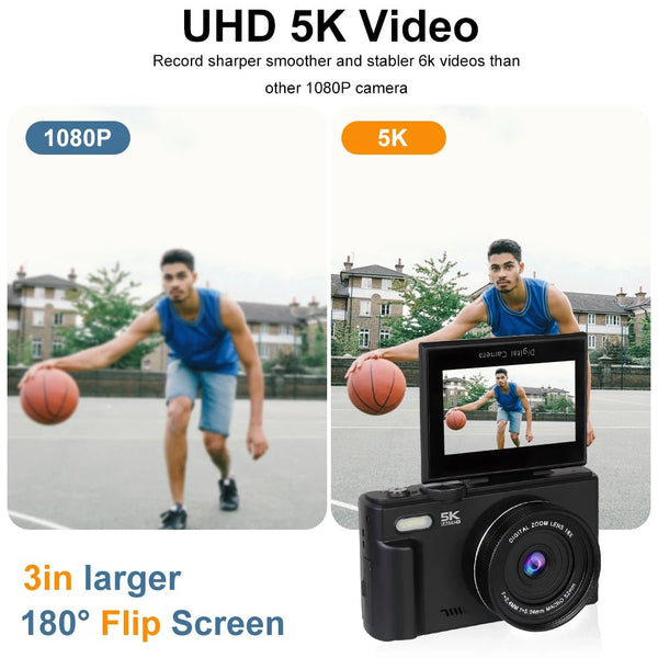 5K Compact Digital Camera With 18X Zoom 180 Degree Flip Screen For YouTube Vlog - stepyours.com
