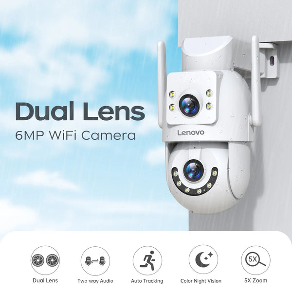 Lenovo 4K WiFi Surveillance Camera - Outdoor Dual Lens PTZ With Auto Tracking by stepyours.com