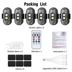 Wireless LED Strobe Lights with Remote Control, 8 Colors Rechargeable Anti-Collision LED Warning Lights for Car Motorcycle Bike
