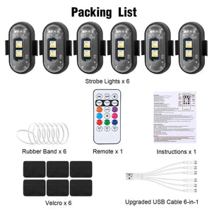Wireless LED Strobe Lights with Remote Control, 8 Colors Rechargeable Anti-Collision LED Warning Lights for Car Motorcycle Bike