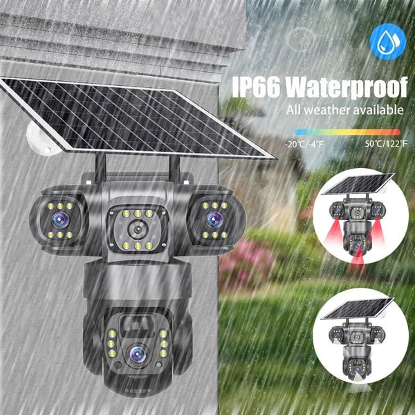 Solar 4G Outdoor Security Camera With 3 Lenses And 10X Zoom Night Vision - stepyours.com