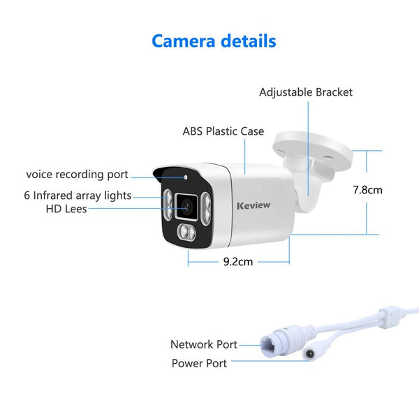 Keview PoE IP Camera - 8MP 4K Outdoor Security Bullet H265 IP66 Weatherproof - stepyours.com