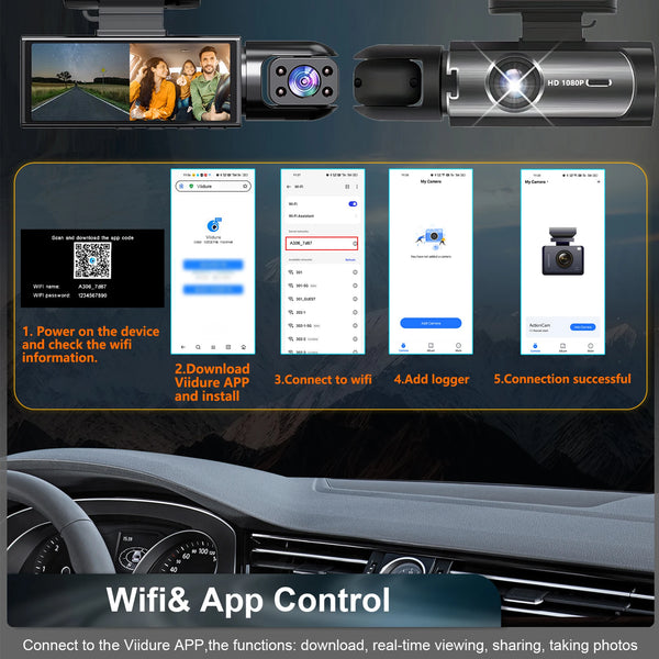1080P WiFi Dual Dash Cam Front Inside Car with IR Night Vision Loop Recording - stepyours.com