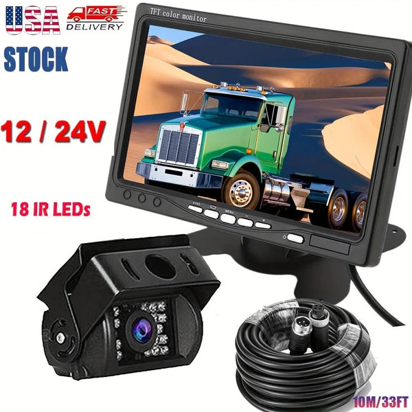 Night Vision 7 Inch TFT Monitor With 18 IR LEDs Backup Camera RV - stepyours.com