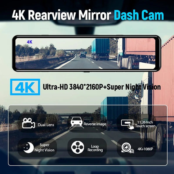 ACCEO 4K WiFi Dash Cam With 12 Inch Rear View Mirror Car DVR - stepyours.com