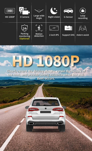 3 Channel Car Dash Camera 1080P Front Rear Cabin Night Vision - stepyours.com