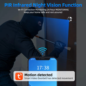 WSDCAM Mini Camera Two Way Talk Audio Doorbell Tuya Wifi Smart Video Peephole PIR Motion Detection APP Remote View by stepyours.com