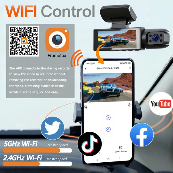 1080P WiFi Dual Dash Cam Front Inside Car with IR Night Vision Loop Recording - stepyours.com