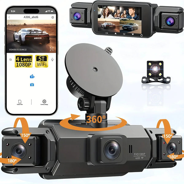 4 Channel WiFi Dash Cam for Cars Front and Rear Interior 360 DVR - stepyours.com