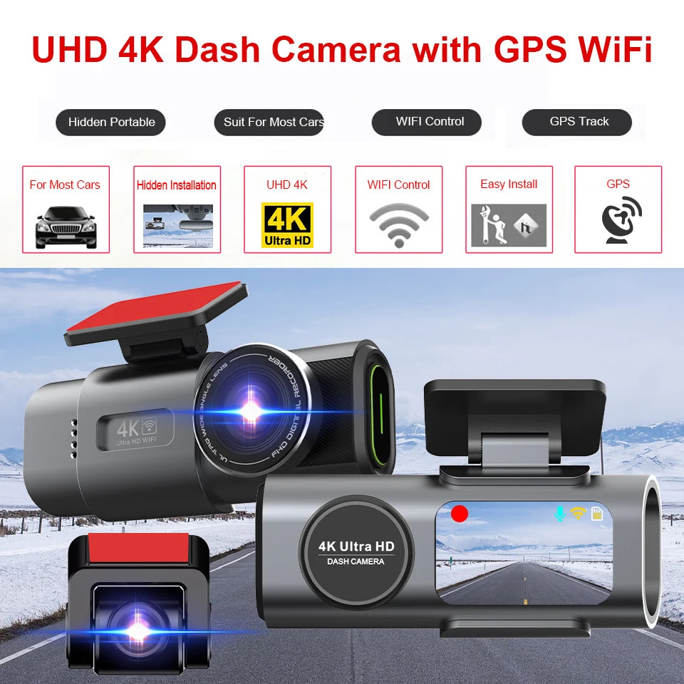 4K Dash Cam GPS WiFi Night Vision Car DVR with Optional Rear Lens