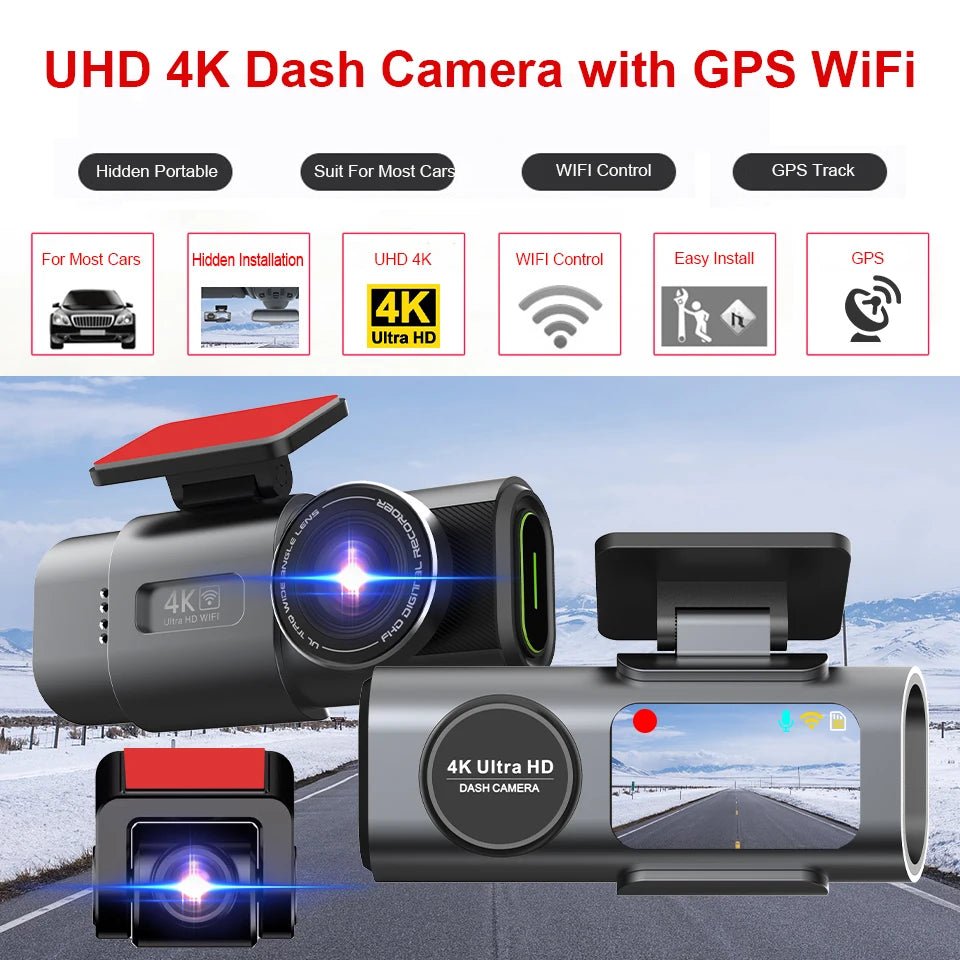 4K Dash Cam With GPS WiFi Night Vision Rear Camera Car DVR Recorder - stepyours.com
