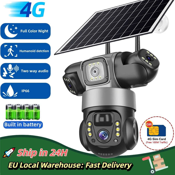 Solar 4G Outdoor Security Camera With 3 Lenses And 10X Zoom Night Vision - stepyours.com