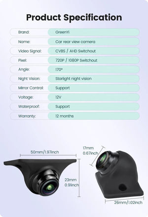 GreenYi AHD 1080P Car Rear View Camera Full HD Night Vision 170 Fisheye C879 - stepyours.com
