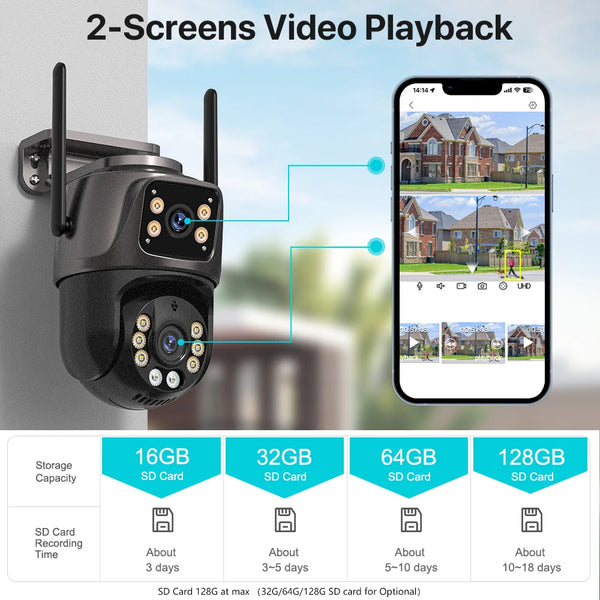 SmartVision 4K 8MP Outdoor WiFi PTZ Camera AI Auto Tracking Dual Lens by stepyours.com
