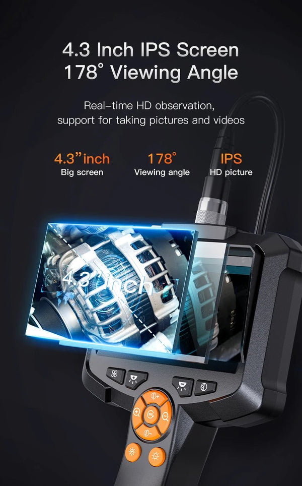 Industrial Endoscope Camera 4.3 Dual Lens 1080P - IP67 Waterproof Borescope - stepyours.com